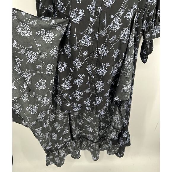 Cinq a Sept Halette Wrap Midi Dress Black Blue Floral Print Size 8 - Picture 3 of 6
